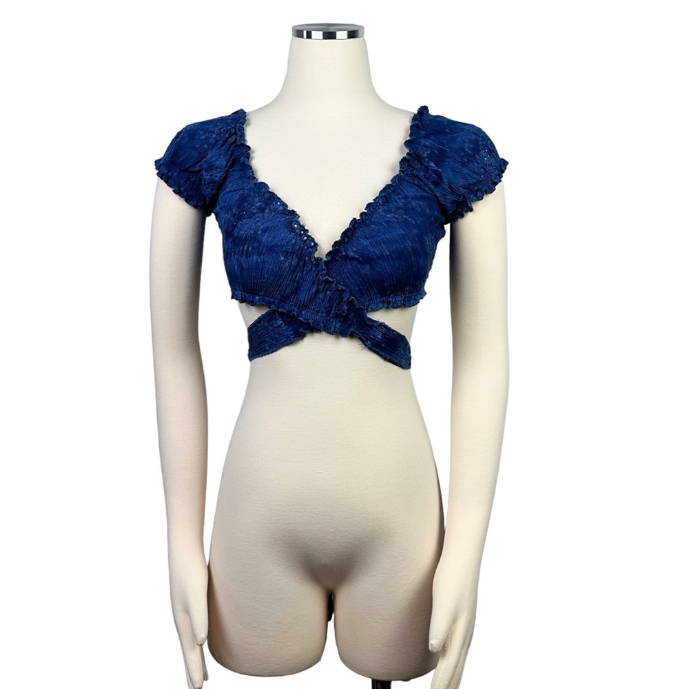 Blue Ruffle Wrap Around Crop Top XS - Picture 2 of 6